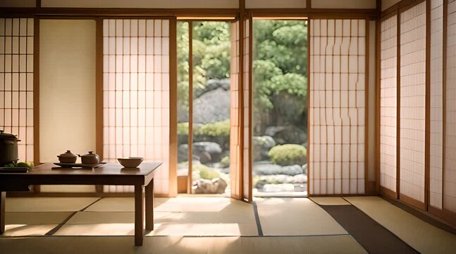 A Glimpse into a Traditional Japanese Room, Sliding Doors and Serene Simplicity