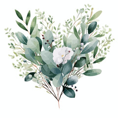 Eucalyptus Floral Heart Clipart clipart isolated on white