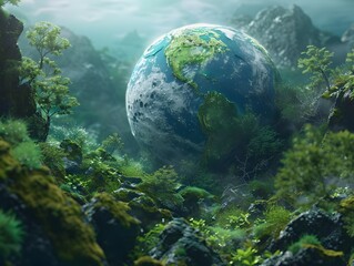 Obraz na płótnie Canvas Lush Green Planet Encompassing the Wonders of Nature's Resilience