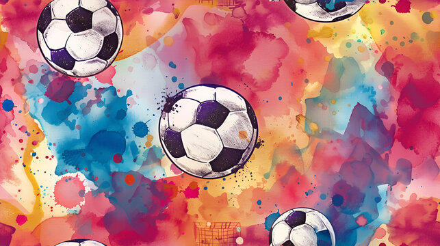 UEFA Euro Soccer Balls Illustration with colorful background, Generative AI
