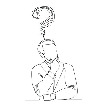 recommend clip art: Continuous single line sketch drawing of thinking man with questions mark. One line art of business man thinking idea. Vector illustration