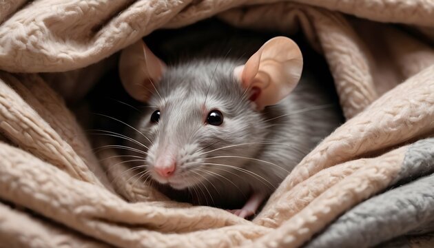 A Rat Hiding In A Pile Of Blankets A Warm Nest Upscaled 3