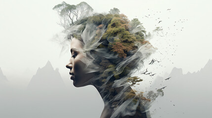 A womans profile intertwined with nature a captivating
