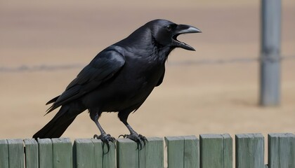 A Crow With Its Claws Scratching At A Wooden Fence Upscaled 4 - obrazy, fototapety, plakaty