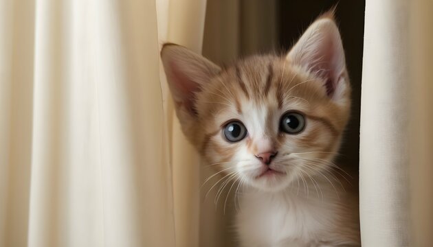 A Curious Kitten Peeking Out From A Curtain Upscaled 7