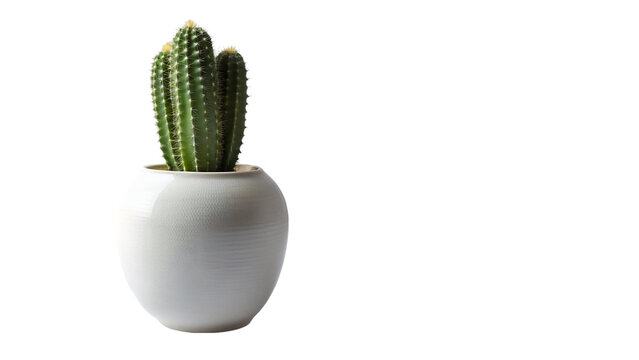 Cactus plant in white vase. isolated on transparent background.