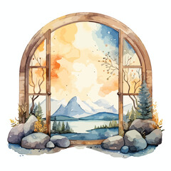 Fantasy Village Window Watercolor Clipart