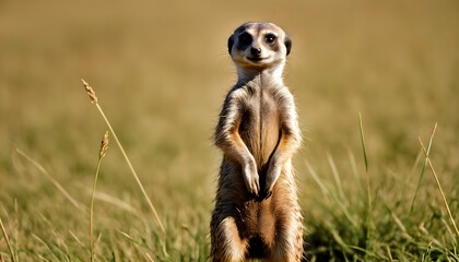 A Meerkat Standing In A Field Of Grass Upscaled 2