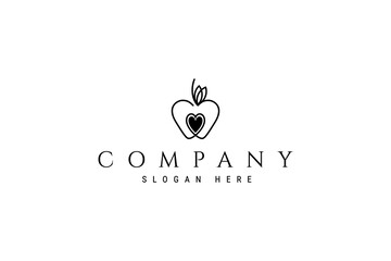 abstract image of apple fruit logo with love symbol line art vector illustration design