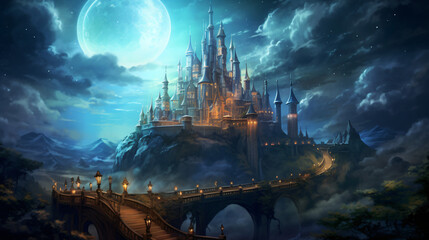 An enchanted castle surrounded by a magical barrier pr - Powered by Adobe
