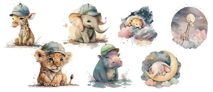 animals, watercolor, baby, helmets, illustrations, adorable, youth, exploration, innocence, wonder, 