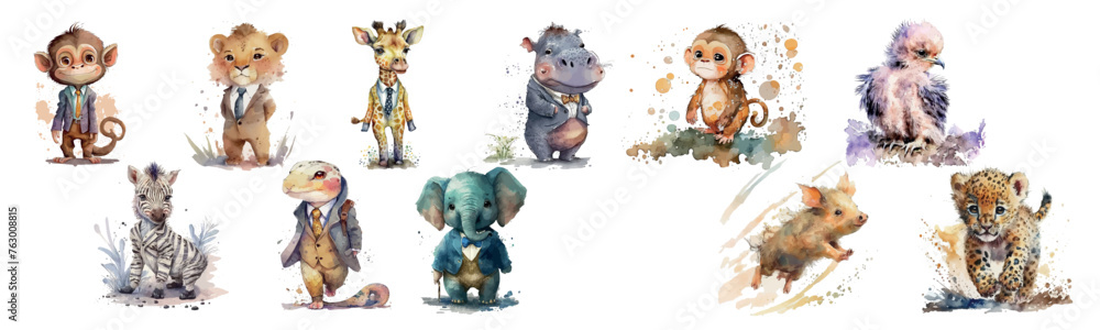 Poster animals, watercolor, baby, illustrations, nursery. Vector