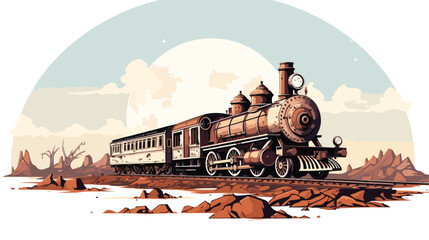 A steampunk-inspired locomotive hurtling across a background