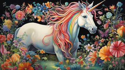 Obraz na płótnie Canvas An enchanting and whimsical unicorn surrounded