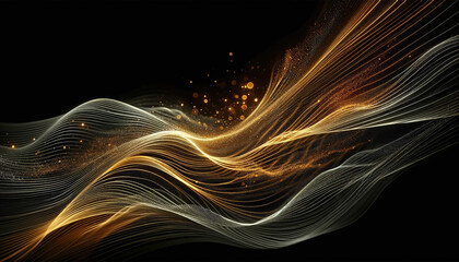 a wide-format abstract image that captures the fluid motion of golden light waves