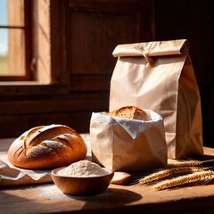 Bread with ingredients, wheat and flour, hand made artesanal baking preparation