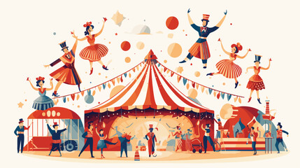 A whimsical circus where performers entertain crowds - obrazy, fototapety, plakaty