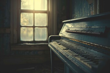 Moonlight floods through a window, illuminating an old piano in a room filled with silent stories...