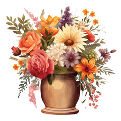Flowers in Rustic Vase Clipart clipart isolated on white