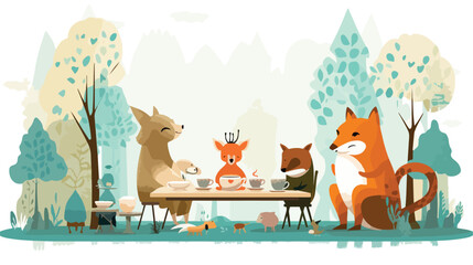 A whimsical tea party attended by anthropomorphic an