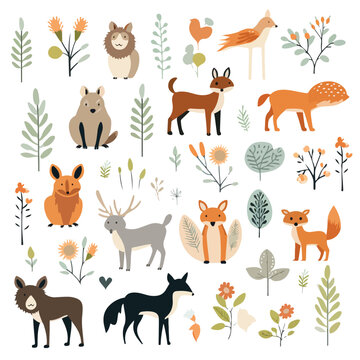 Forest animals clipart isolated on white background