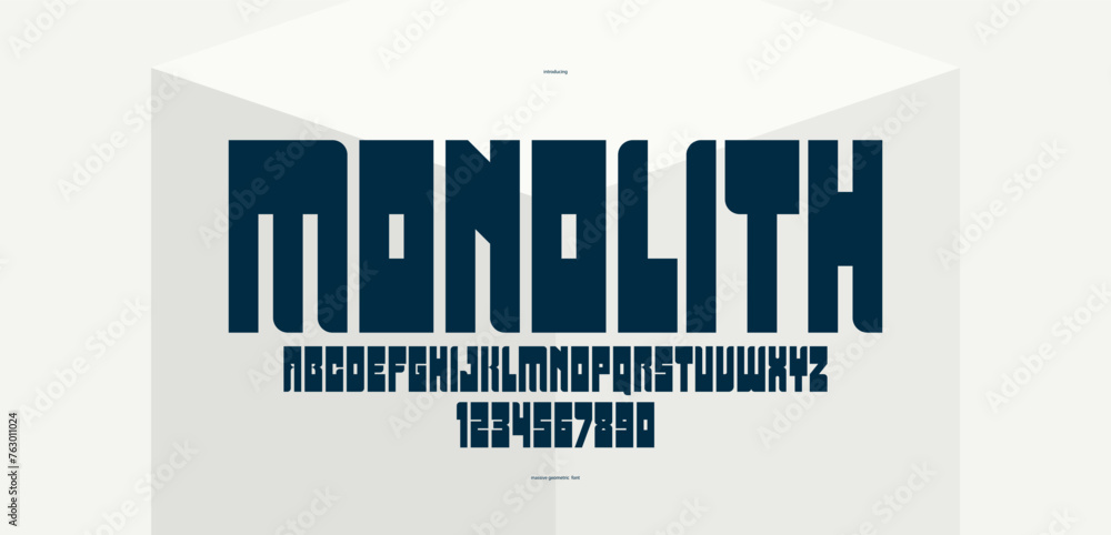 Fototapete Bold and strong vector geometric font for logos and emblems, display typeface for posters and headlines, heavy and thick letters alphabet in modern style.