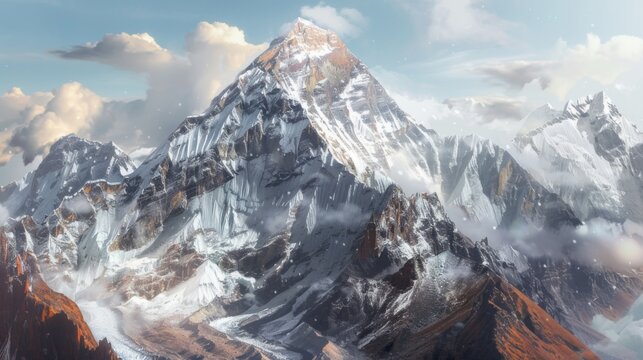 Mount Everest, the summit towering amidst snow, stands as the loftiest peak on Earth.