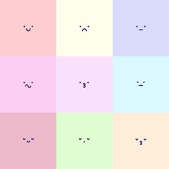 Square abstract comic Faces with various Emotions. Different colorful characters. Flat design. Stickers for websites and social network. Set of funny Avatars