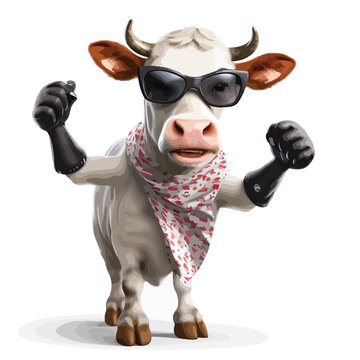 Funny dabbing cow with sunglasses and bandana clipart