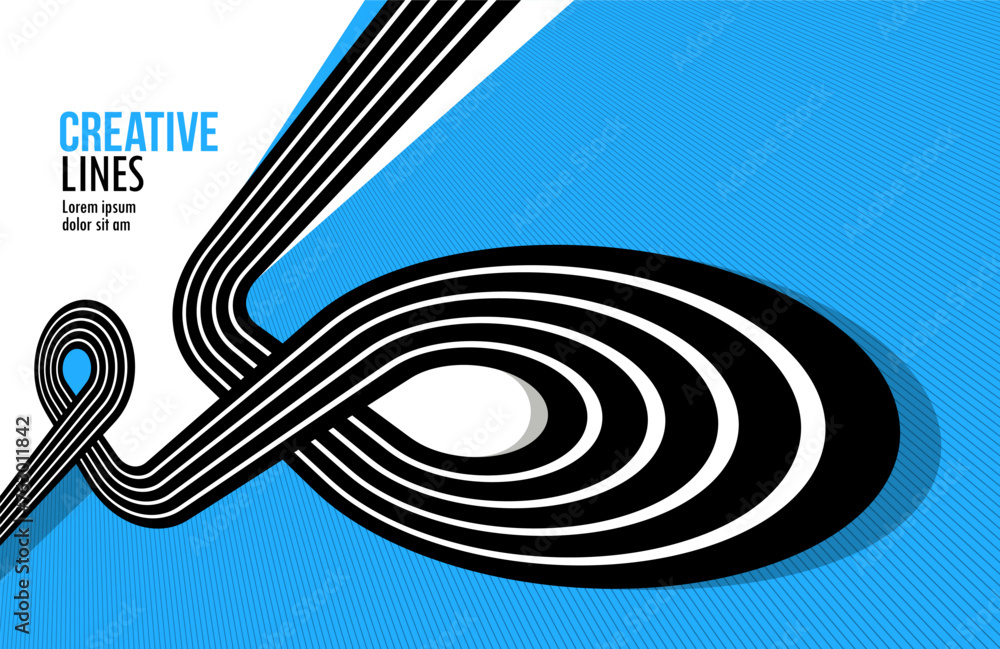 Poster 3d lines in motion vector abstract background, creative and dimensional curved stripes dynamic compo