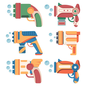 Bubble guns vector cartoon set isolated on a white background.