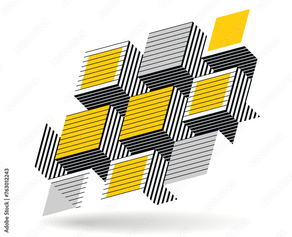 Poster isometric 3d cubes vector abstract geometric background, yellow abstraction art architecture city bu