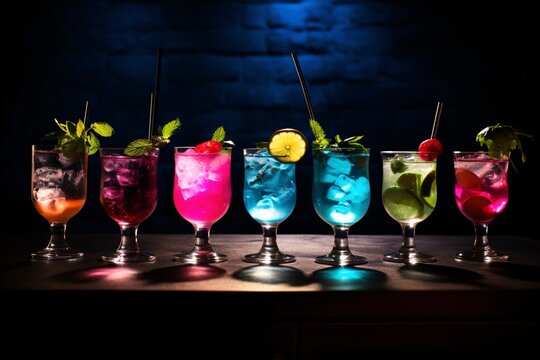 a row of colorful drinks