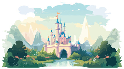 An enchanted castle guarded by magical creatures and - obrazy, fototapety, plakaty