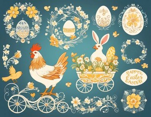 Obraz premium easter card with chicken and eggs