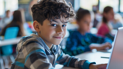 School children engage in interactive coding lessons on laptops, fostering digital literacy and computational thinking skills for the future