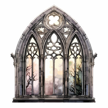 GOTHIC Window Watercolor Clipart  isolated on white background 