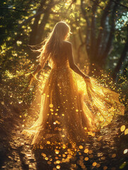 , shimmering gown of energy, intrepid voyager threading through time-space tunnels, shaping civilizations with each leap Photography, golden hour, Lens Flare
