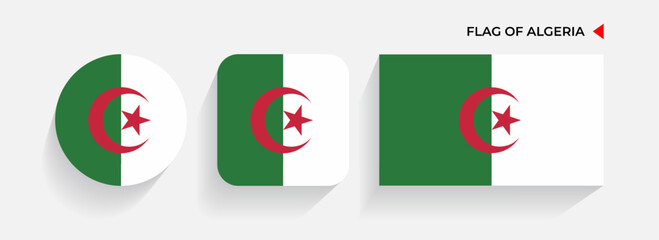 Algeria Flags arranged in round, square and rectangular shapes