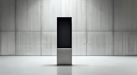 schwarze Präsentations Säule vor einer grauen Zement Wand