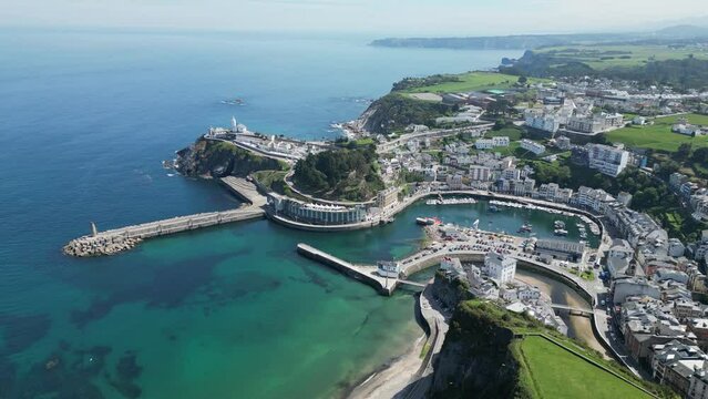 Luarca Coastal Village and Port in Asturias, Spain - Aerial 4k Circling