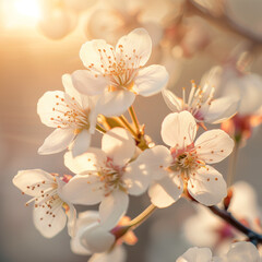 Cherry Blossoms in Sunlight, Springtime Floral Scenery