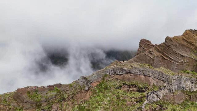 Drone shot at stairways to heaven in Madeira island near Pico Arieiro