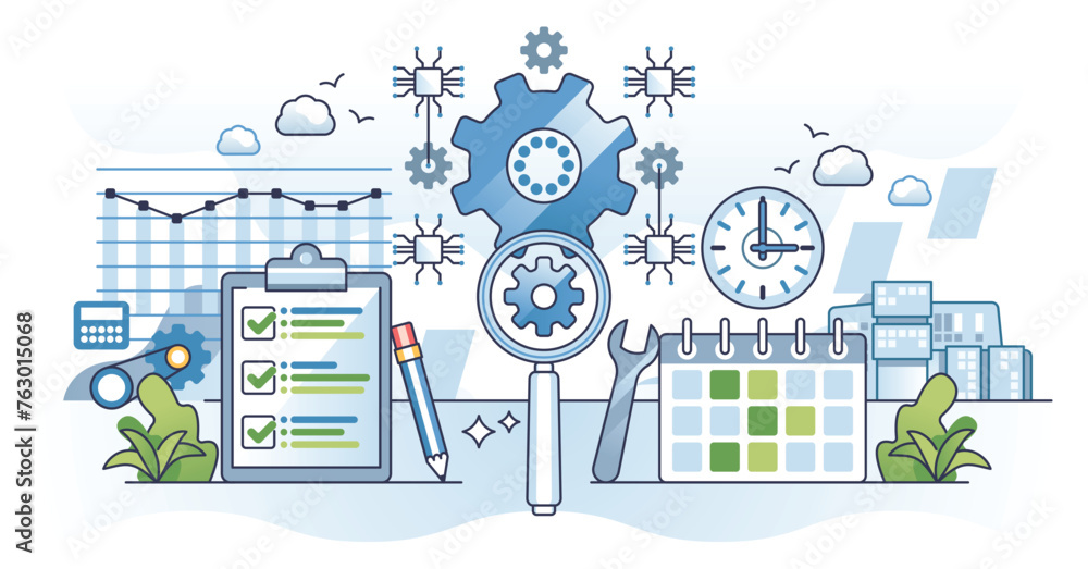 Poster predictive maintenance for iot technological efficiency outline concept. planned technical defect ch