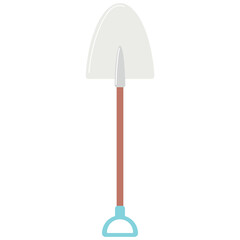 Shovel in the ground. Gardening tool on white isolated background. Simple garden shovel with handle sign vector design for web. A hand-drawn cartoon shovel with a handle isolated on a white background