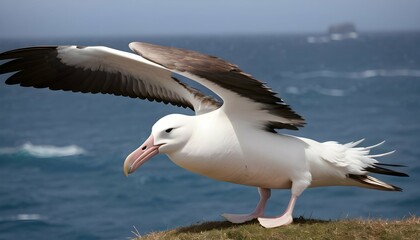 Fototapeta na wymiar An Albatross With Its Feathers Ruffled By The Wind Upscaled 4