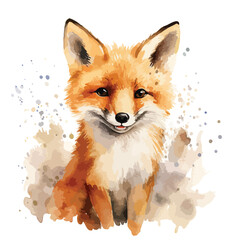 Happy Smiling Fox Watercolor Clipart 