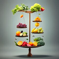 fruits and vegetables on a balanced table