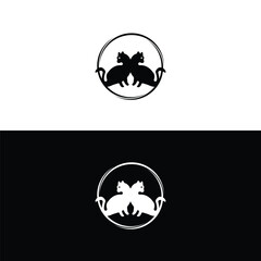 Black silhouette of cat. Vector illustration. Black and nwhite cat animal logo design