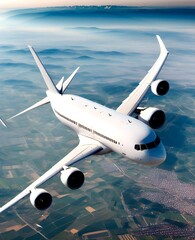 Naklejka premium A big beautiful white liner flying over the ground